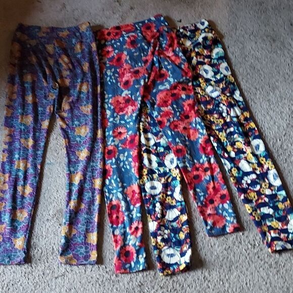 3 pairs LuLaRoe floral leggings pants - Picture 1 of 8